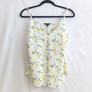 Banana Republic White w Yellow Lemons Spaghetti Strap Lined Cami Top Size MP